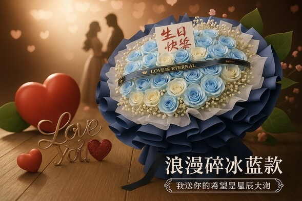 33枝碎冰蓝玫瑰花束 详情图 2